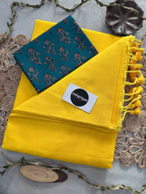 Yellow Handloom Cotton Saree With Rama Print Blouse